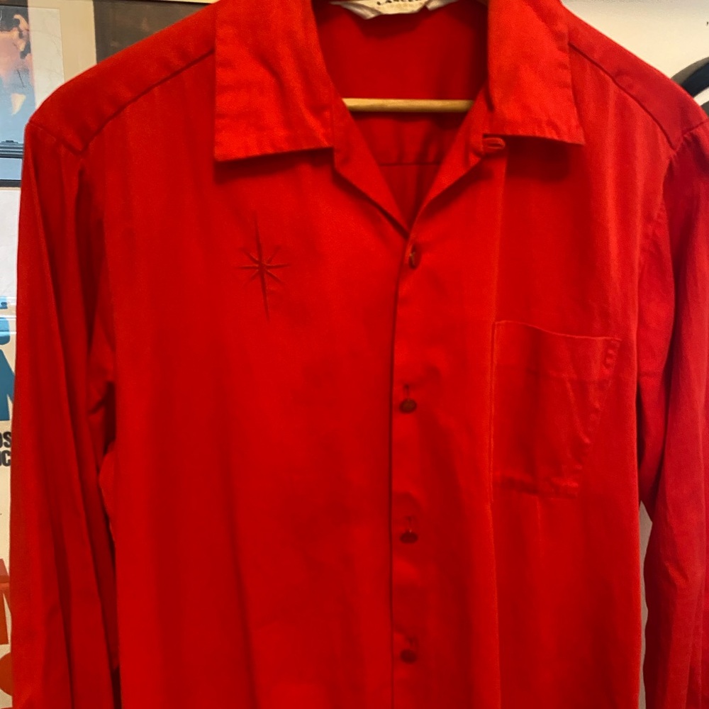 1950s Red Loop Collar Button Up With Atomic Accent